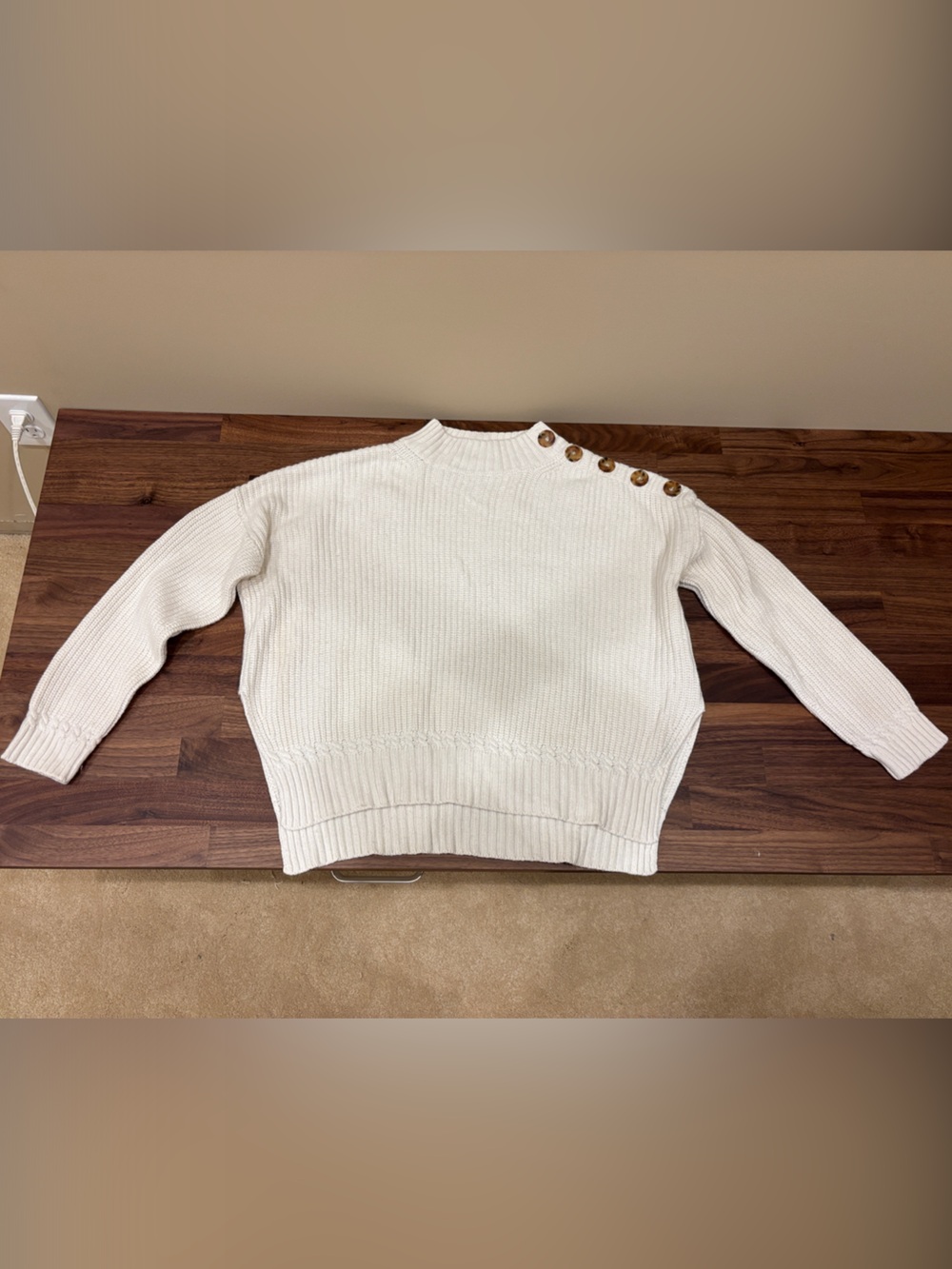 Sezane ecru button shoulder sweater
